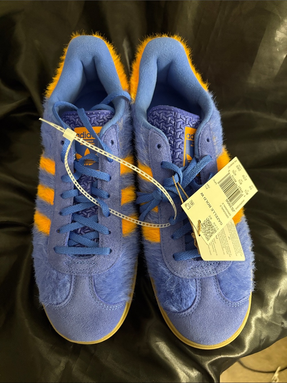 adidas Gazelle Bold W Blue with Yellow Accents Fuzzy Suede Sneakers - Picture 2 of 6